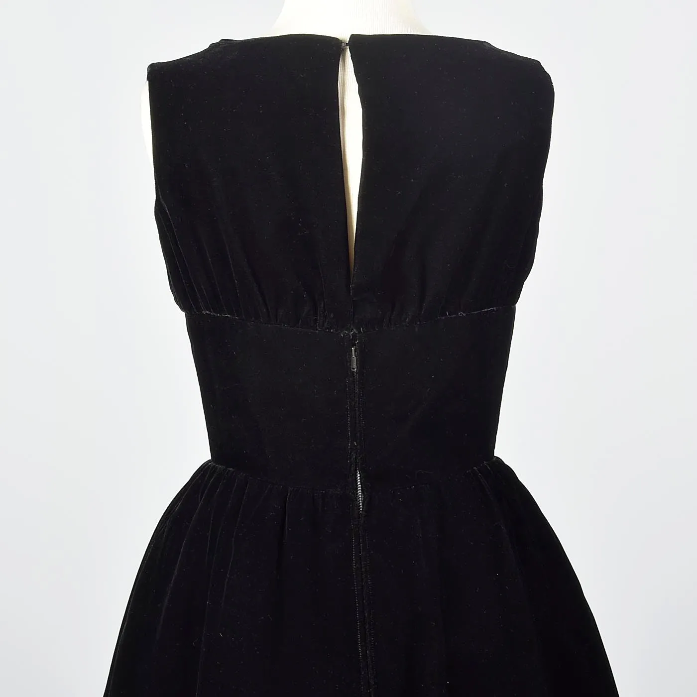 1950s Suzy Perette Little Black Velvet Dress with Dramatic Overskirt