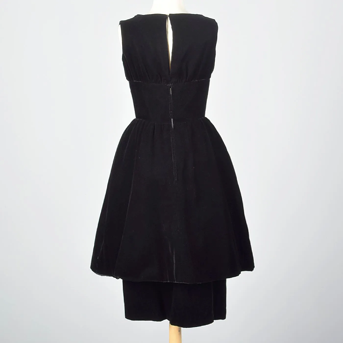1950s Suzy Perette Little Black Velvet Dress with Dramatic Overskirt