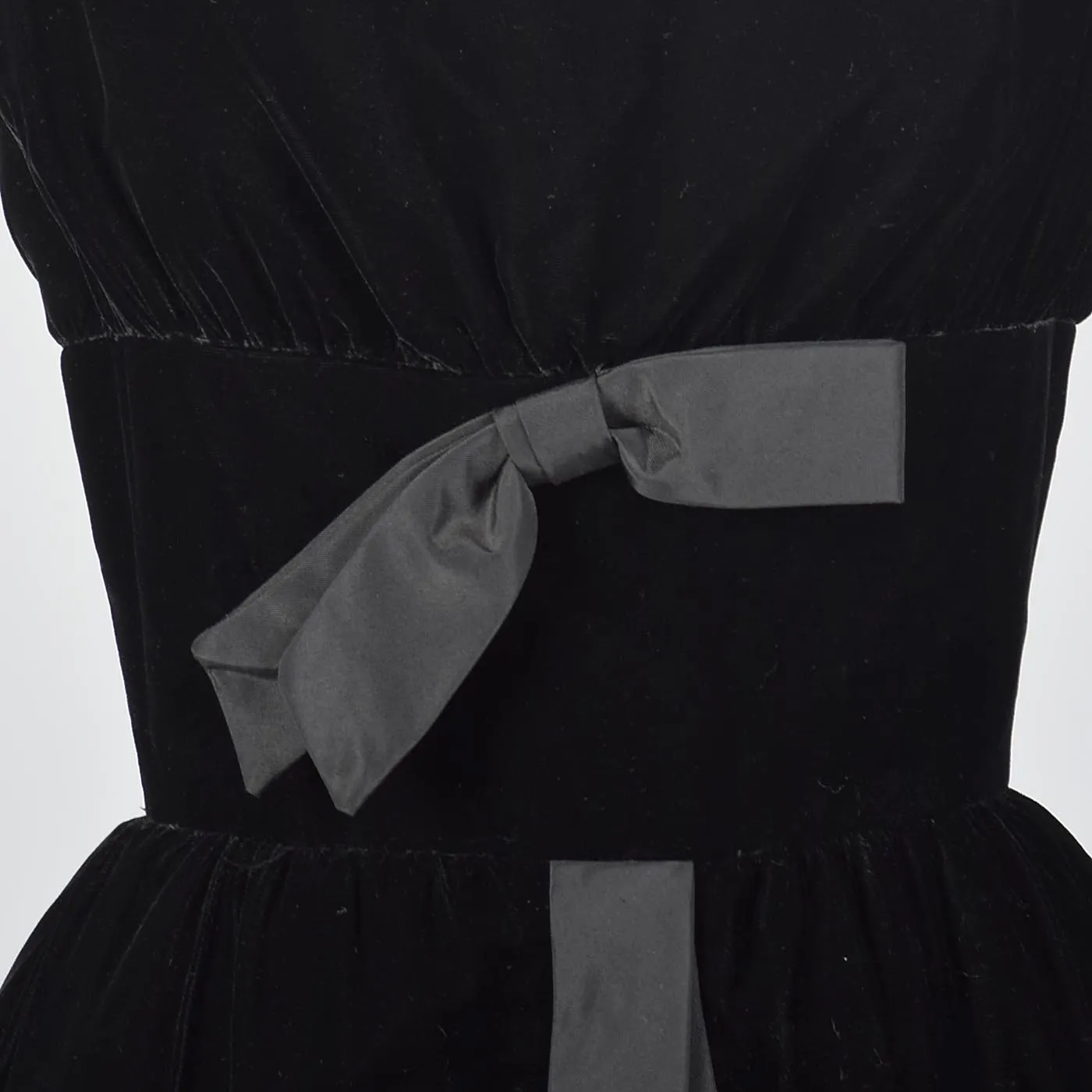 1950s Suzy Perette Little Black Velvet Dress with Dramatic Overskirt