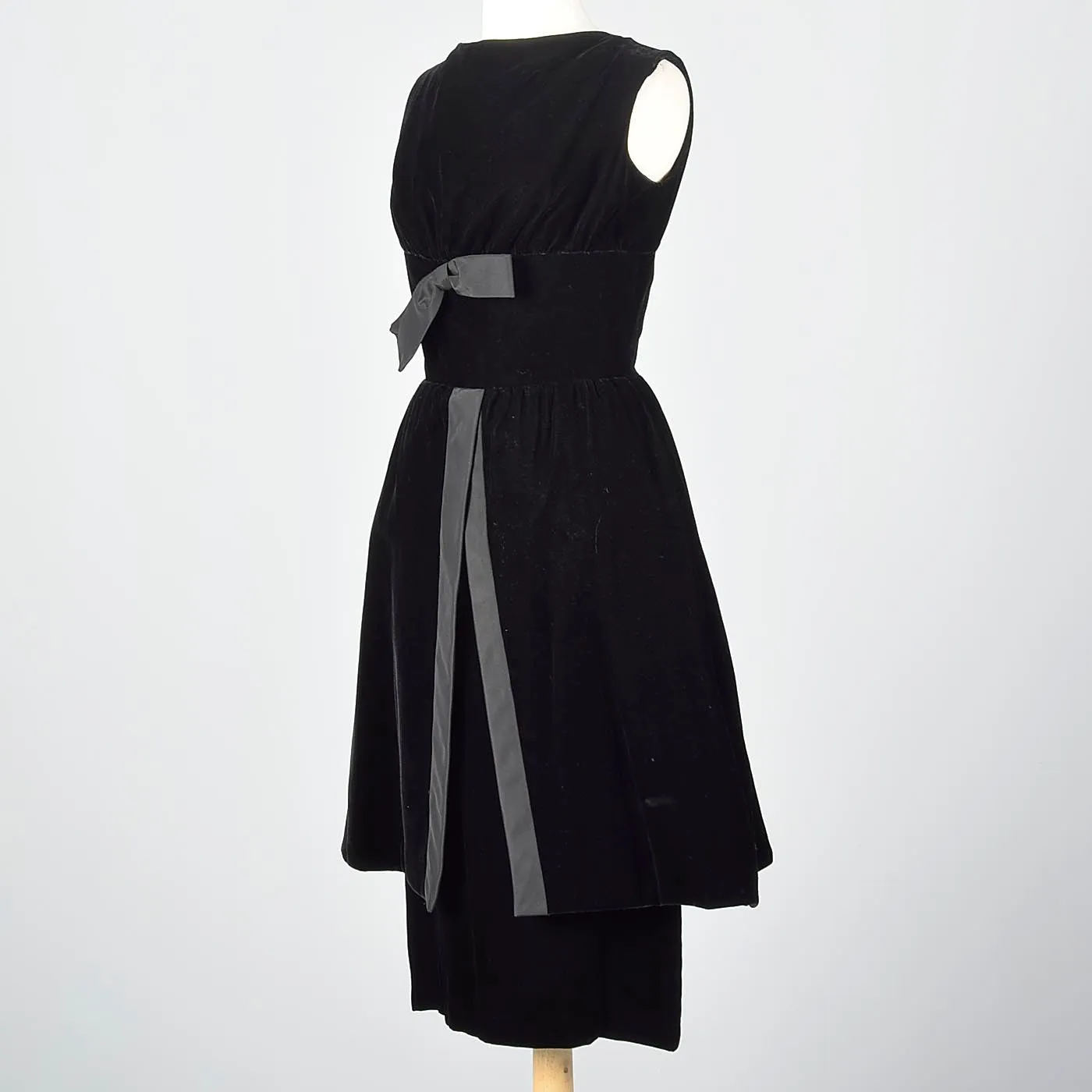 1950s Suzy Perette Little Black Velvet Dress with Dramatic Overskirt