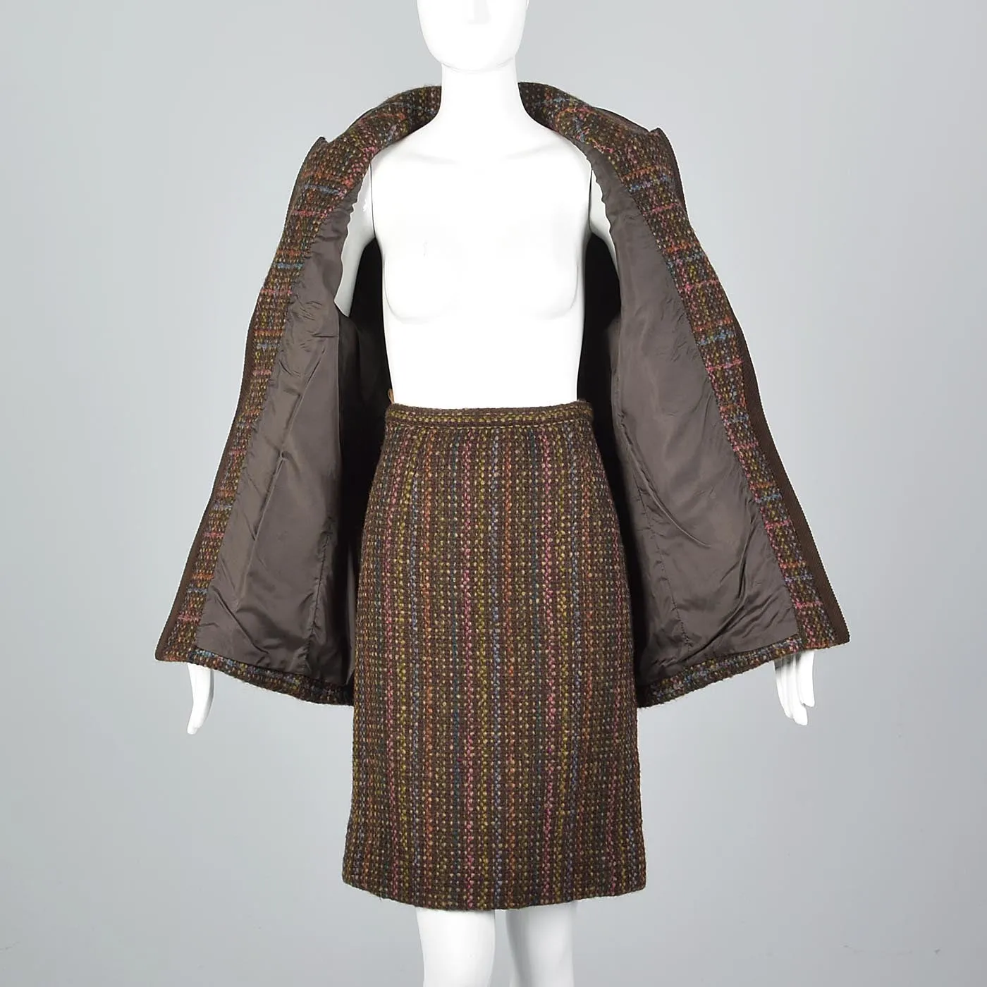 1980s Salvatore Ferragamo Mohair Tweed Skirt Suit with Corduroy Trim