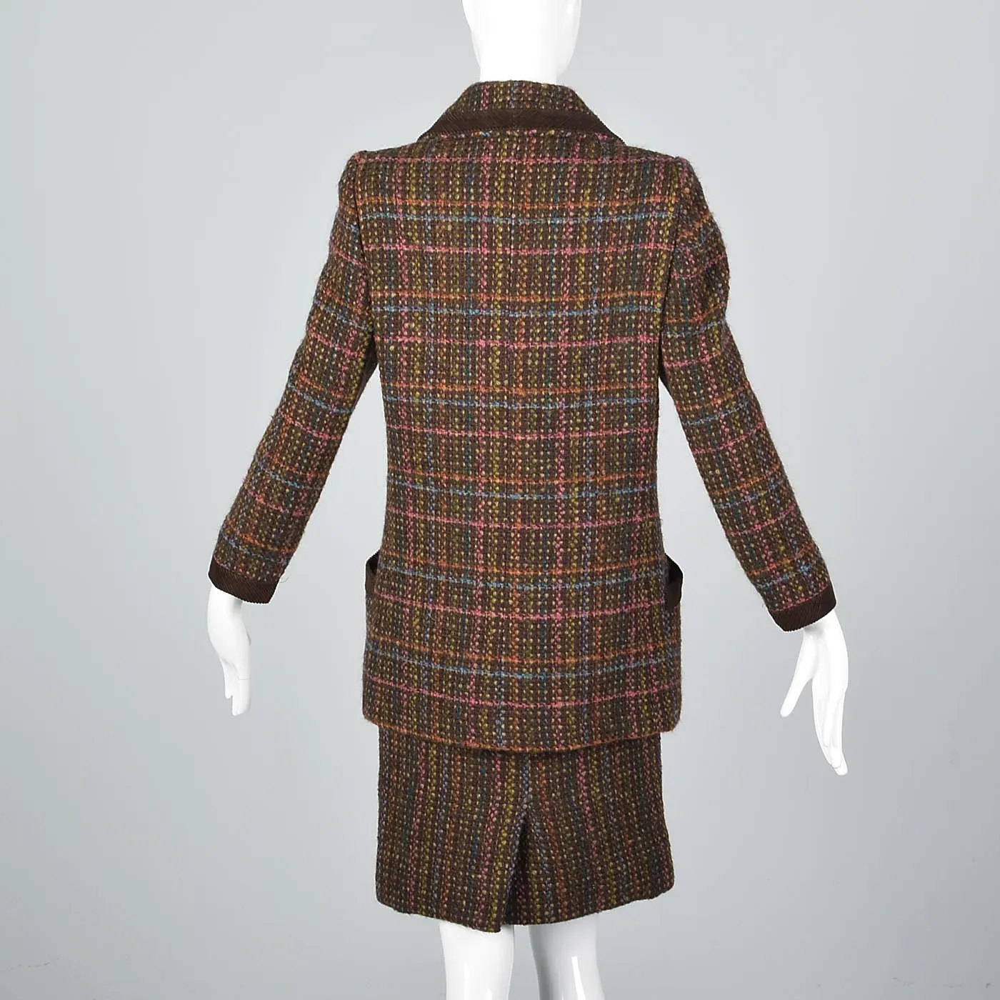 1980s Salvatore Ferragamo Mohair Tweed Skirt Suit with Corduroy Trim