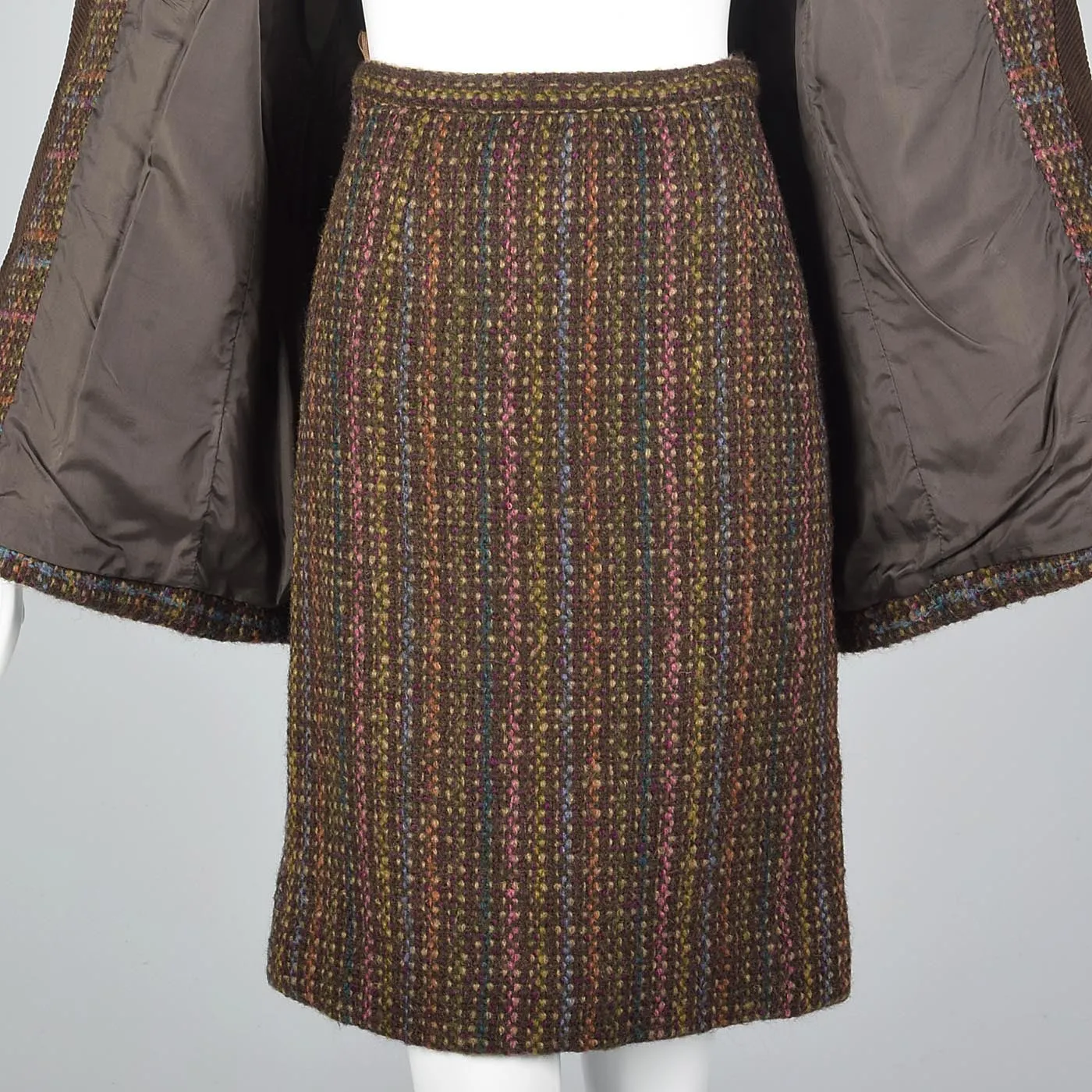 1980s Salvatore Ferragamo Mohair Tweed Skirt Suit with Corduroy Trim
