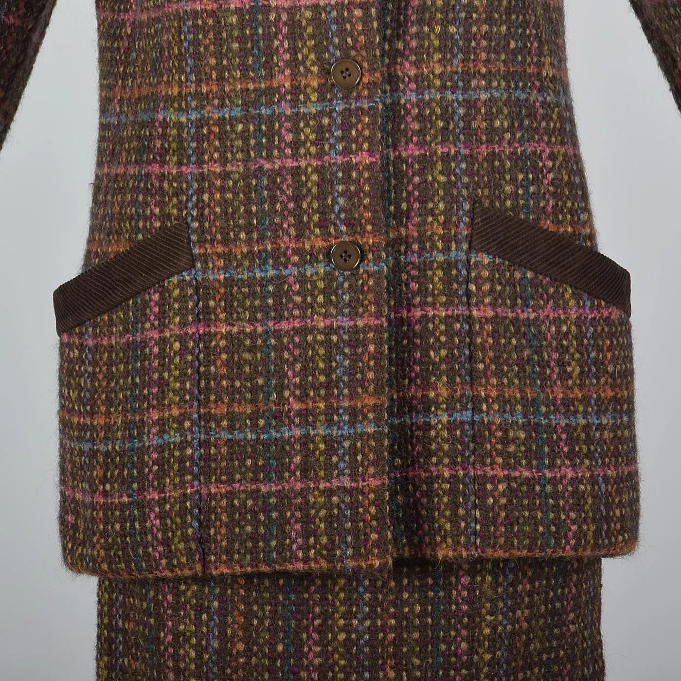 1980s Salvatore Ferragamo Mohair Tweed Skirt Suit with Corduroy Trim
