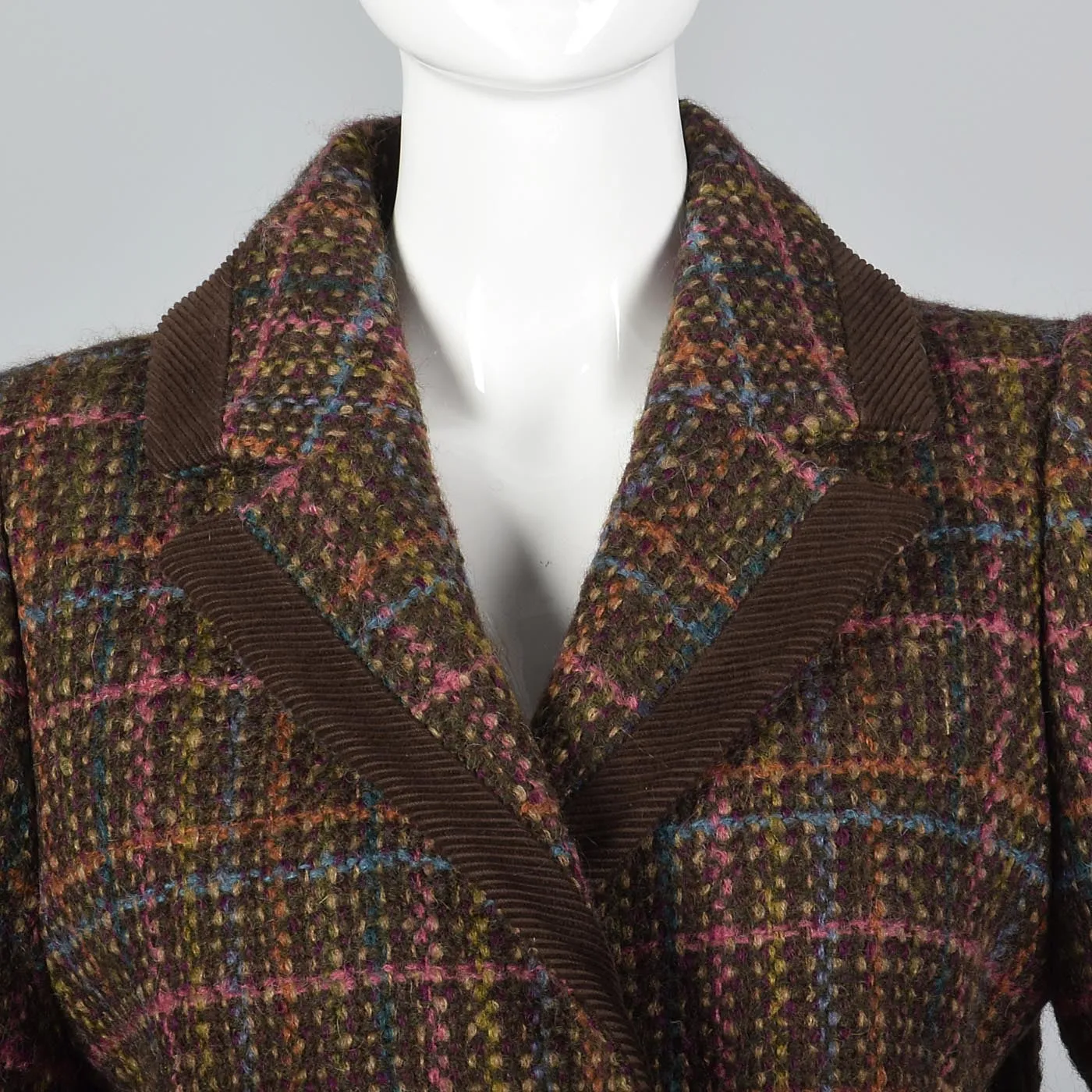 1980s Salvatore Ferragamo Mohair Tweed Skirt Suit with Corduroy Trim