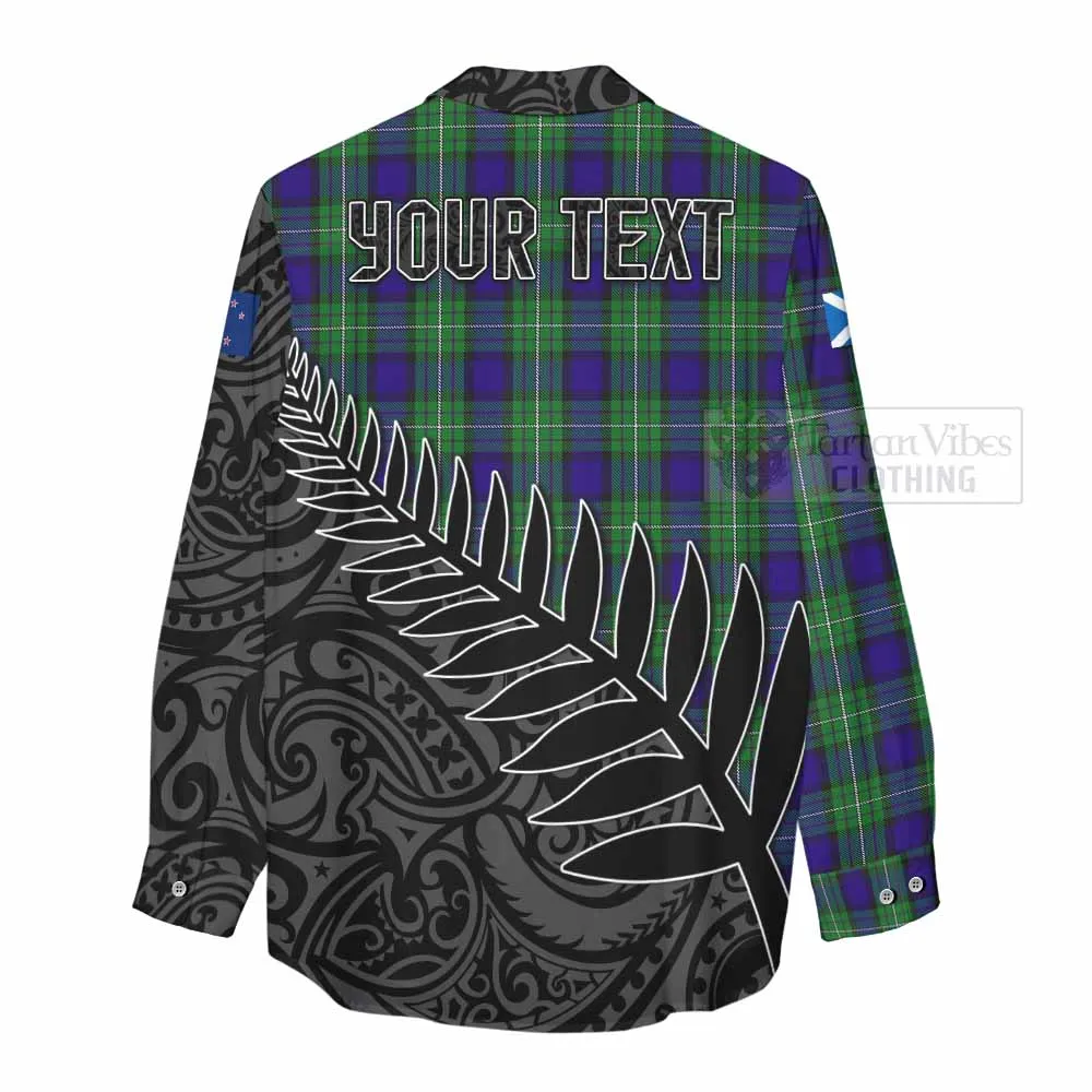 Alexander Crest Tartan Women's Casual Shirt with New Zealand Silver Fern Half Style