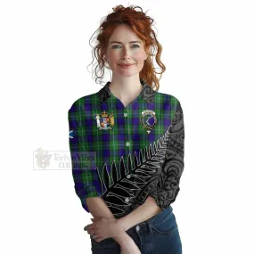 Alexander Crest Tartan Women's Casual Shirt with New Zealand Silver Fern Half Style