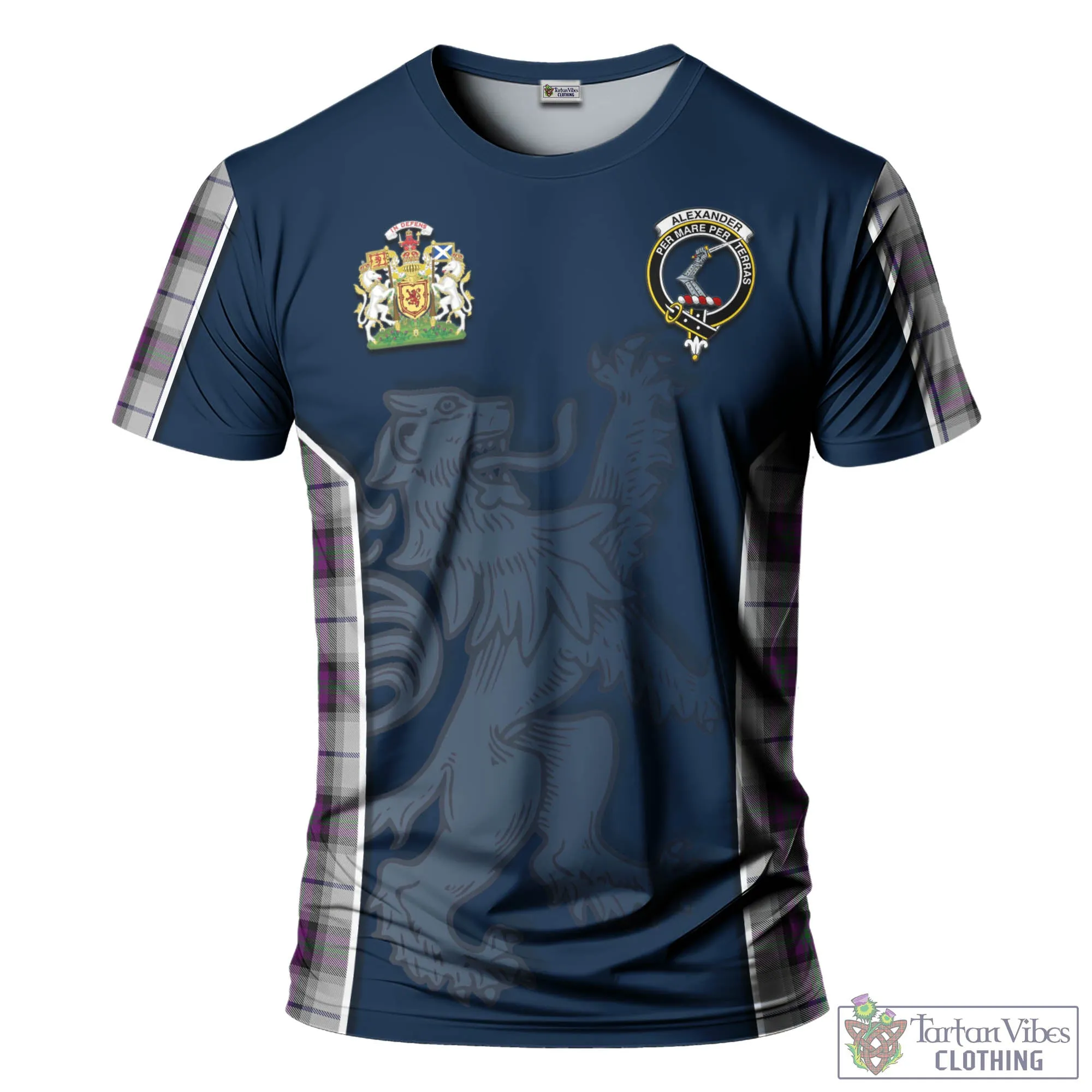 Alexander of Menstry Dress Tartan T-Shirt with Family Crest and Lion Rampant Vibes Sport Style