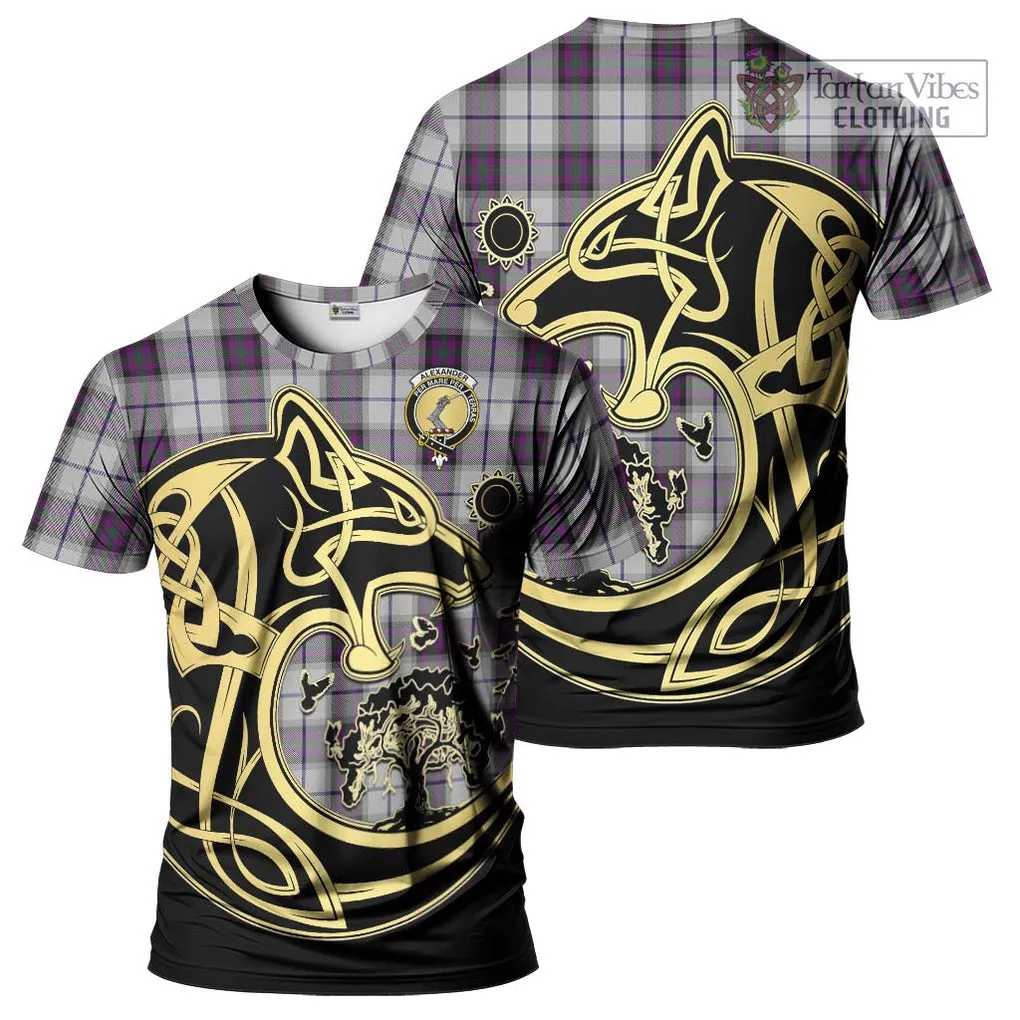 Alexander of Menstry Dress Tartan T-Shirt with Family Crest Celtic Wolf Style