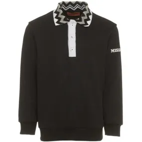 Boys Black Cotton Polo  Sweatshirt