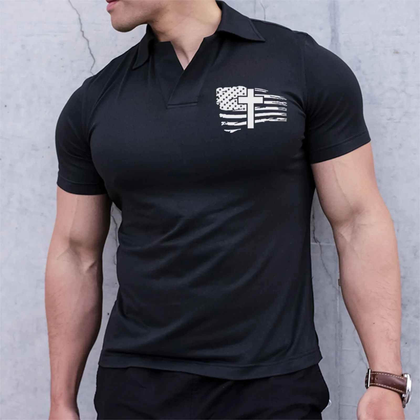 CROSS USA FLAG ACTIVE DRY-FIT MOISTURE WICKING  GRAPHIC POLO SHIRT