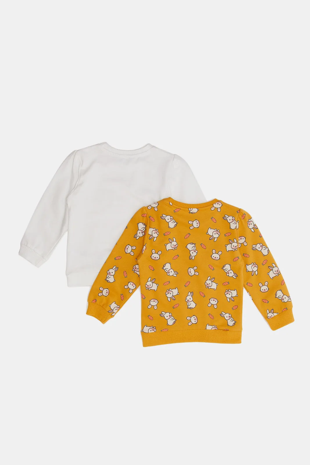 Infant Girls Mustard And White Printed Sweatshirt Set (2 Piece)