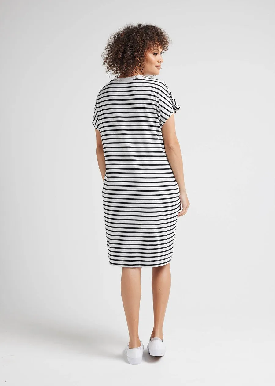 Nicks Bamboo Short Sleeve T-Shirt Dress - Grey Marle & Black Stripe