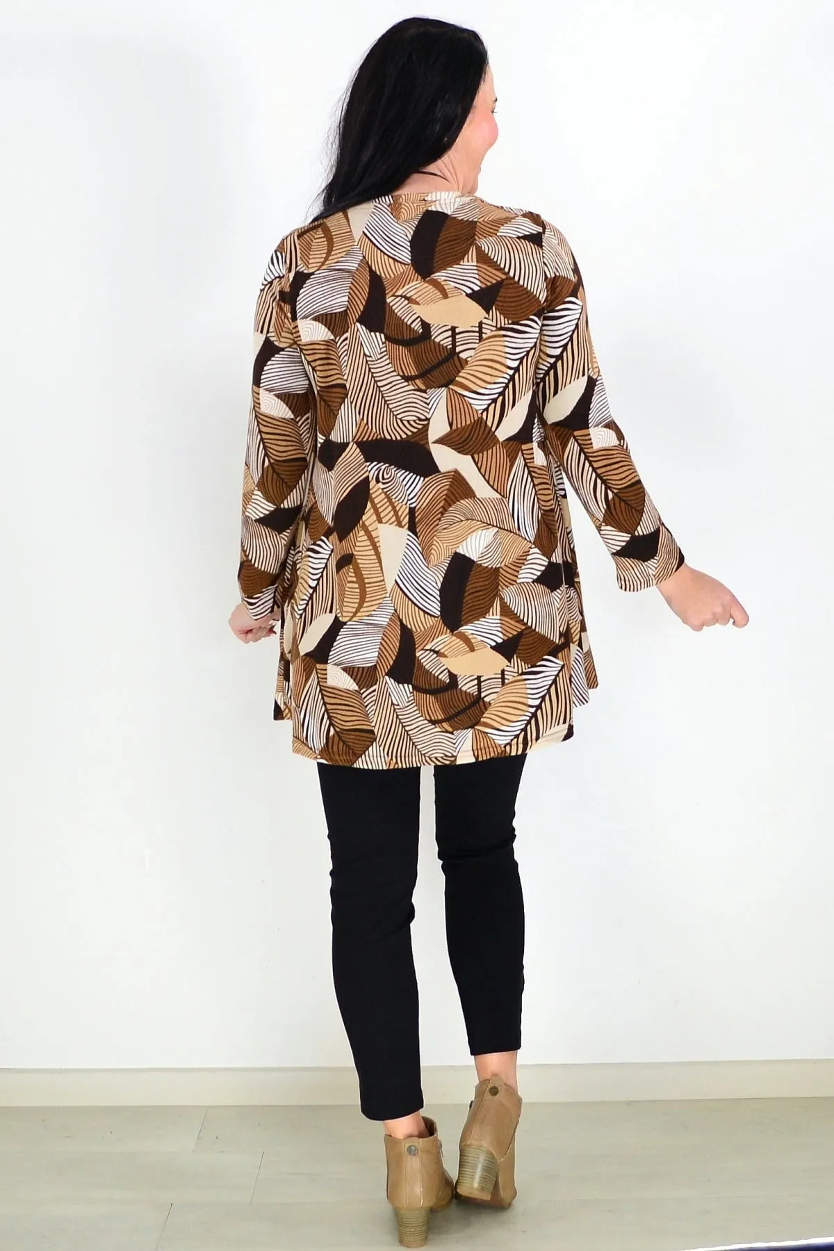 Winter Leaves Brown Fleece Tunic Top