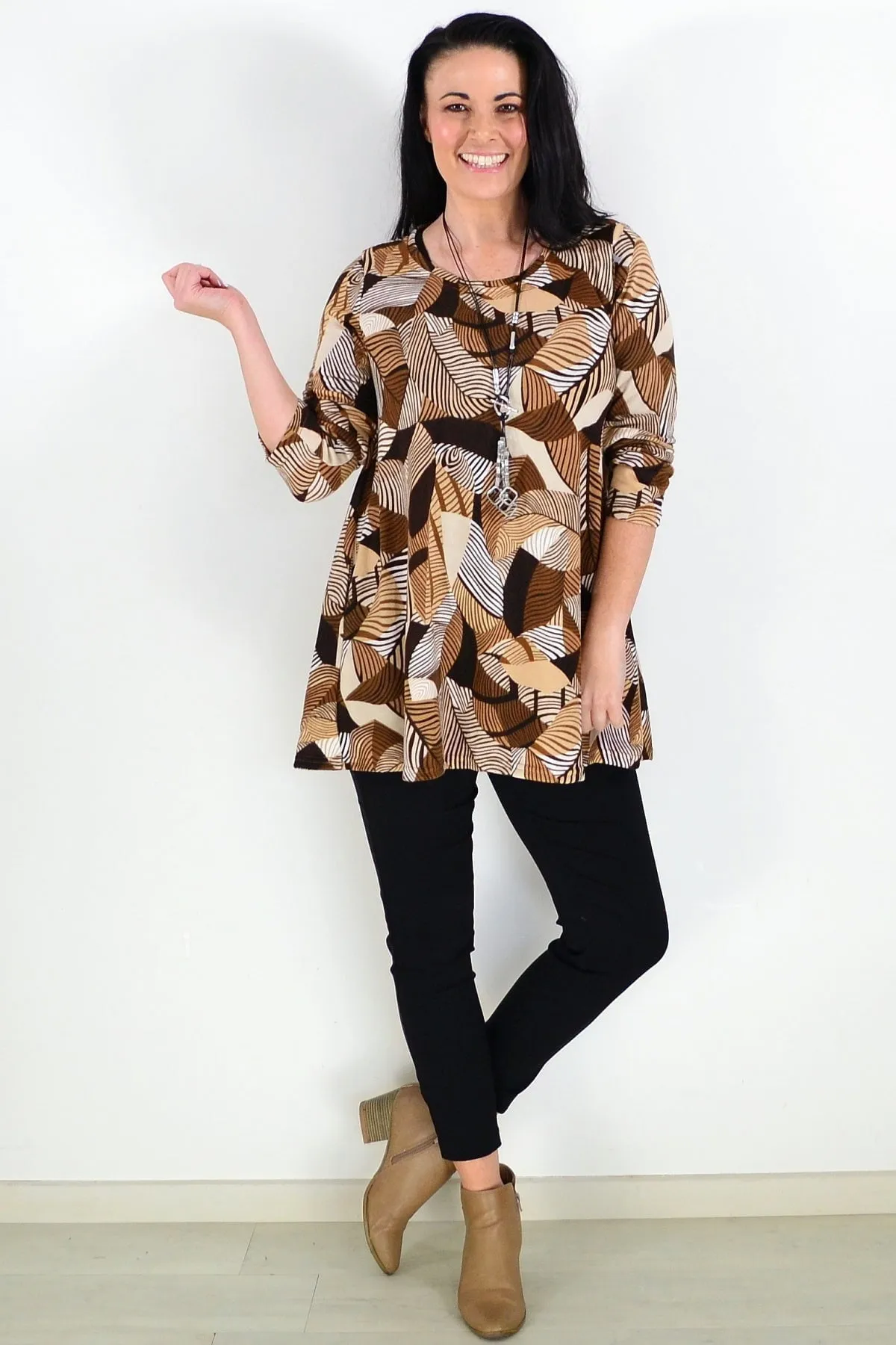 Winter Leaves Brown Fleece Tunic Top