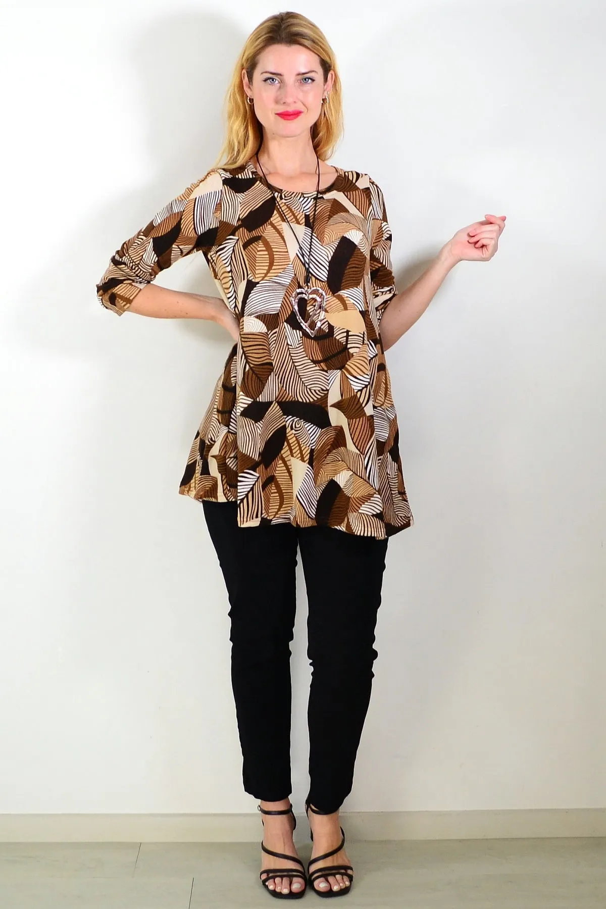Winter Leaves Brown Fleece Tunic Top