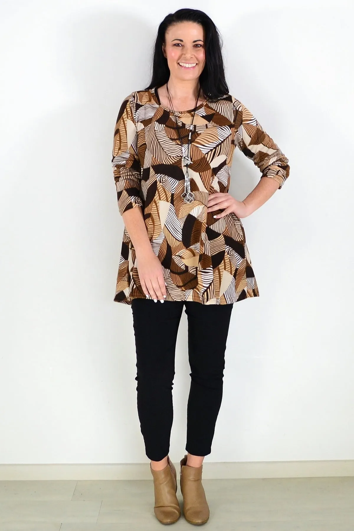 Winter Leaves Brown Fleece Tunic Top