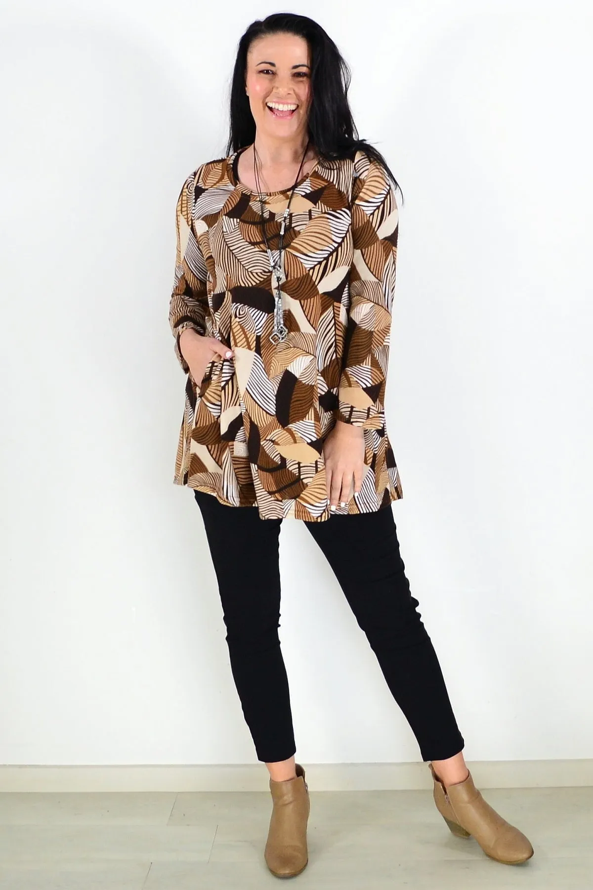 Winter Leaves Brown Fleece Tunic Top