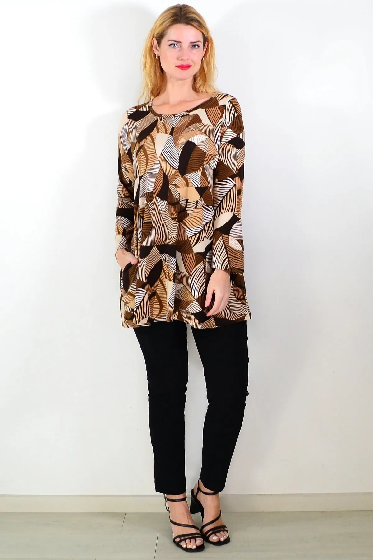 Winter Leaves Brown Fleece Tunic Top