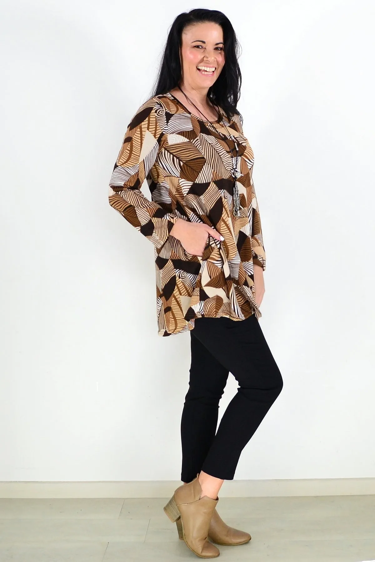 Winter Leaves Brown Fleece Tunic Top
