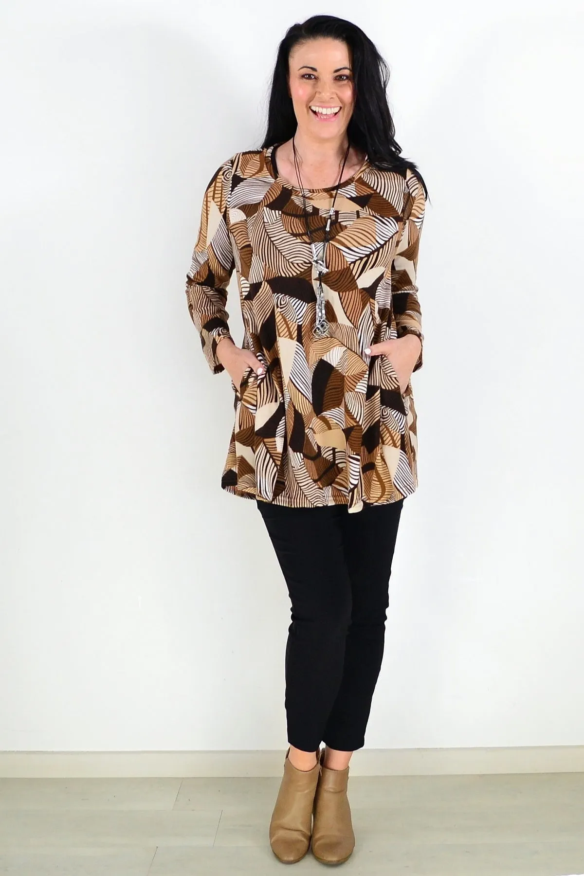 Winter Leaves Brown Fleece Tunic Top