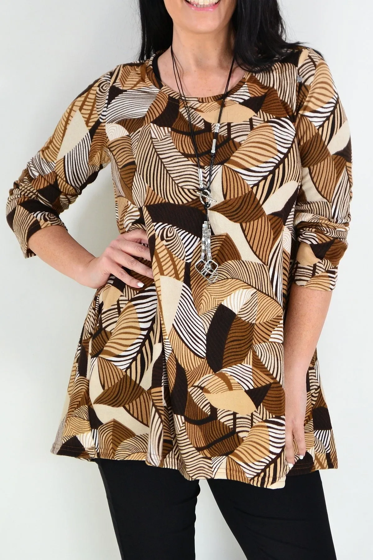 Winter Leaves Brown Fleece Tunic Top