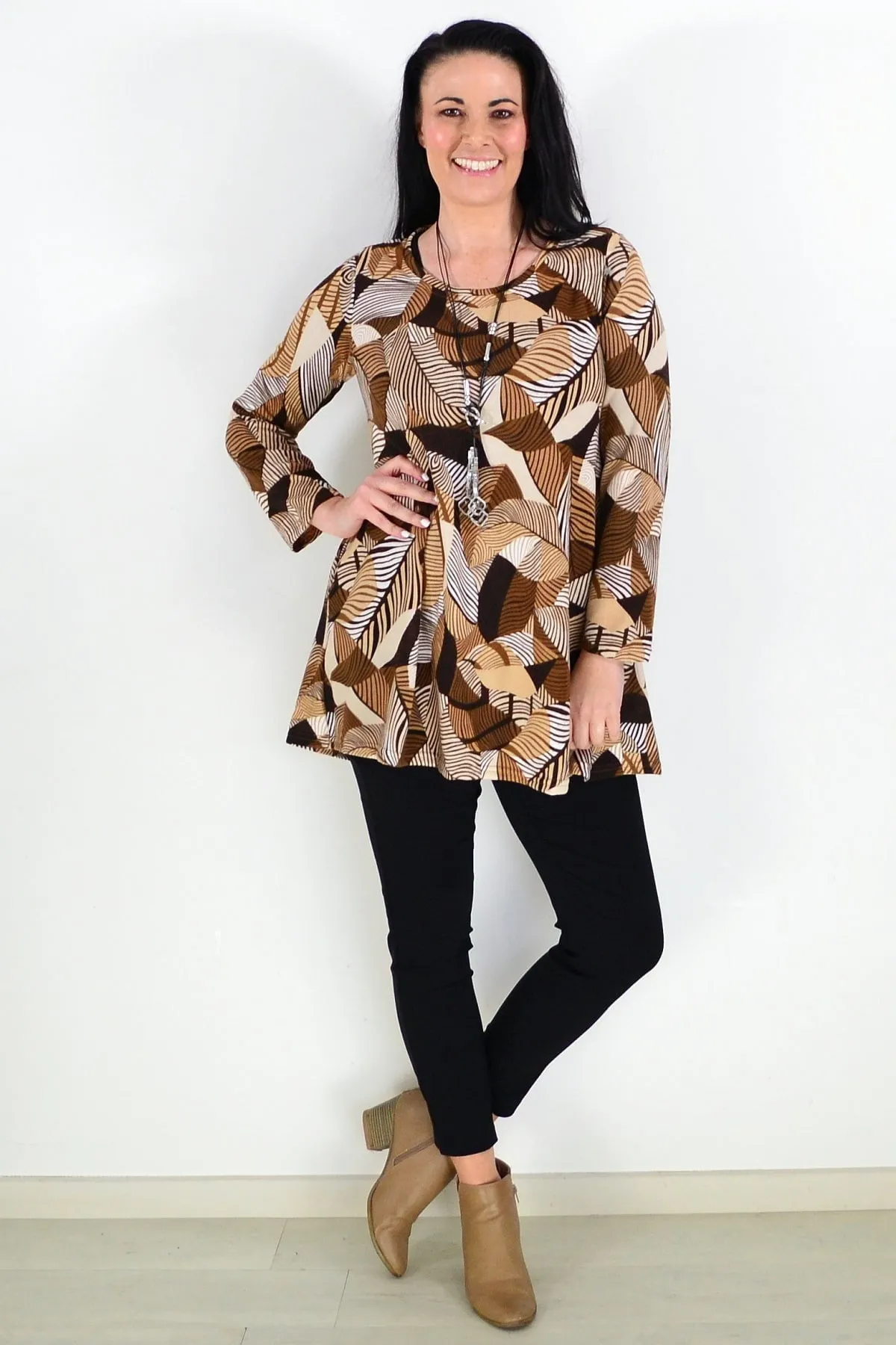 Winter Leaves Brown Fleece Tunic Top