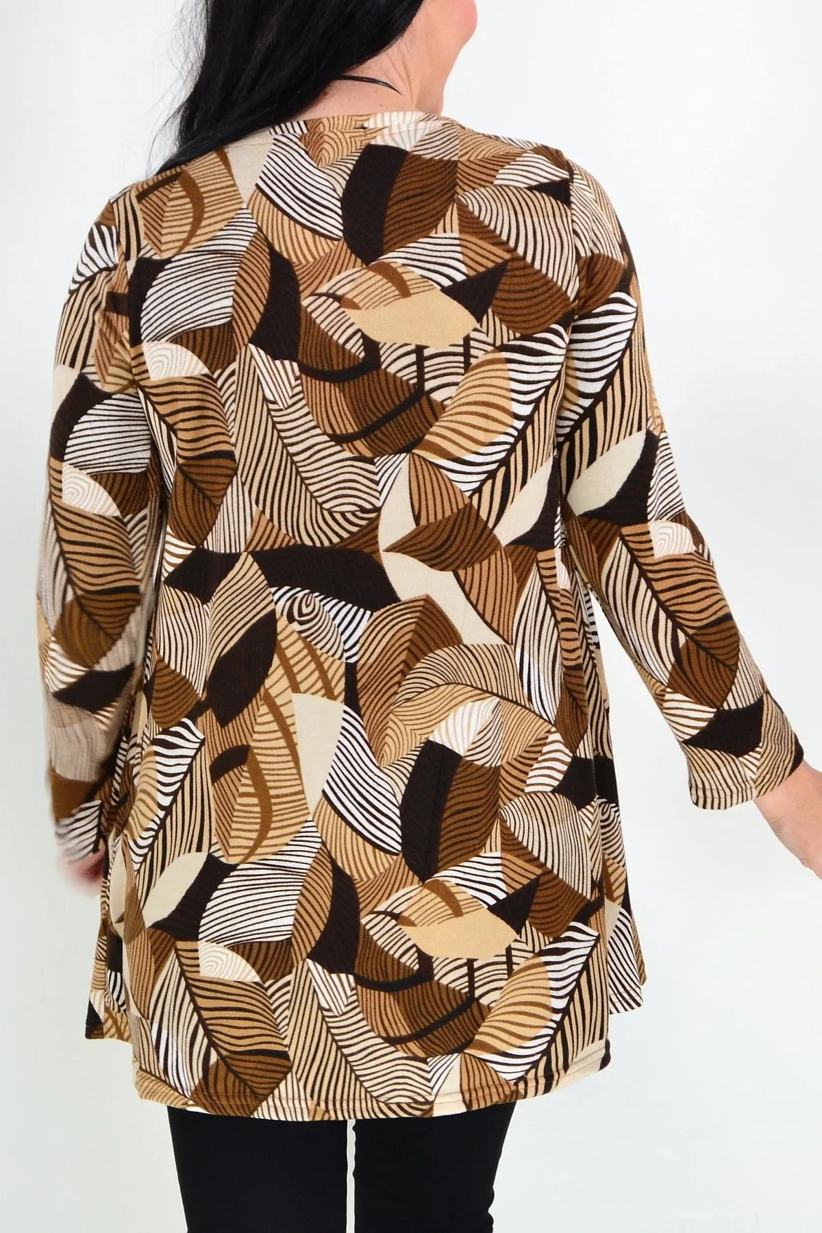 Winter Leaves Brown Fleece Tunic Top