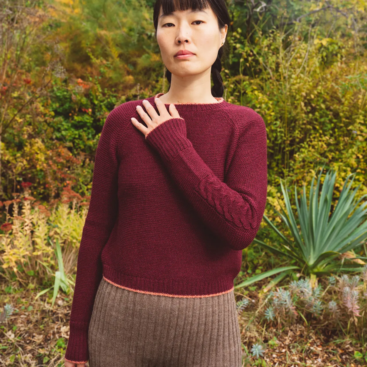 Women's Cable Crop Jumper - 100% Baby Alpaca - Light Peacock (S-L)
