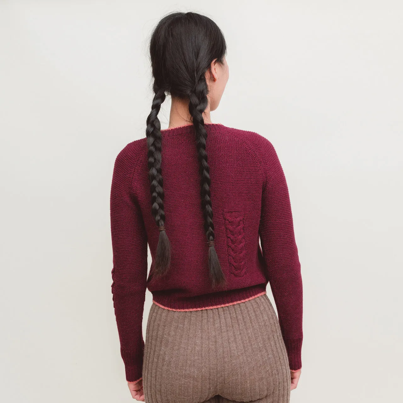 Women's Cable Crop Jumper - 100% Baby Alpaca - Light Peacock (S-L)