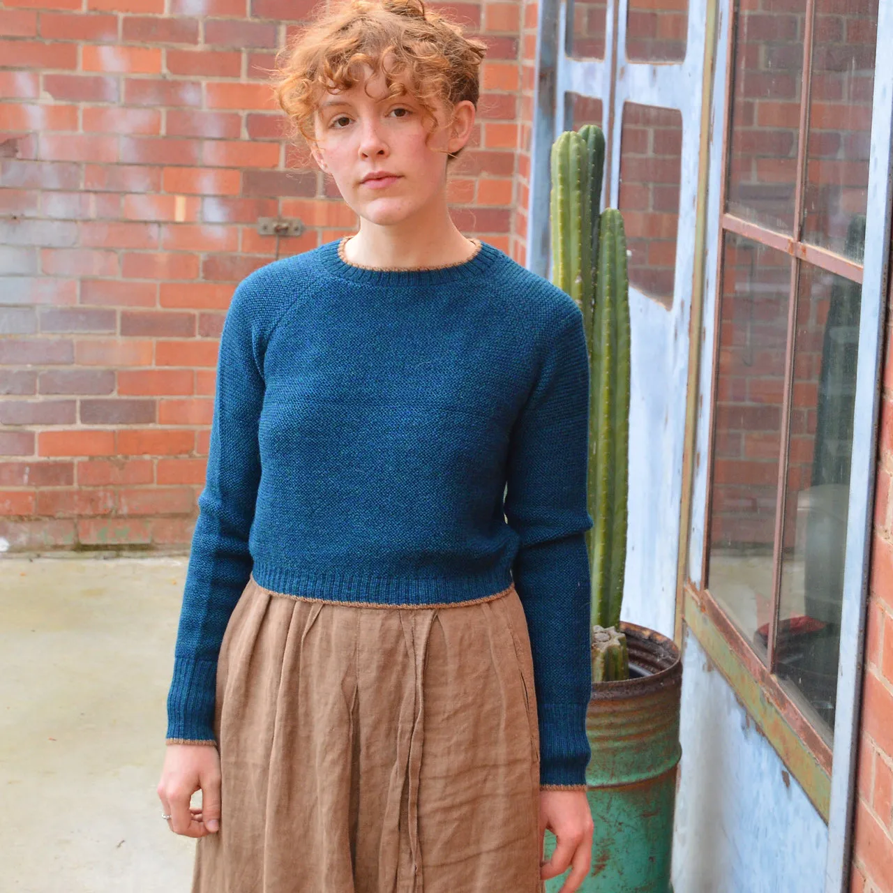 Women's Cable Crop Jumper - 100% Baby Alpaca - Light Peacock (S-L)