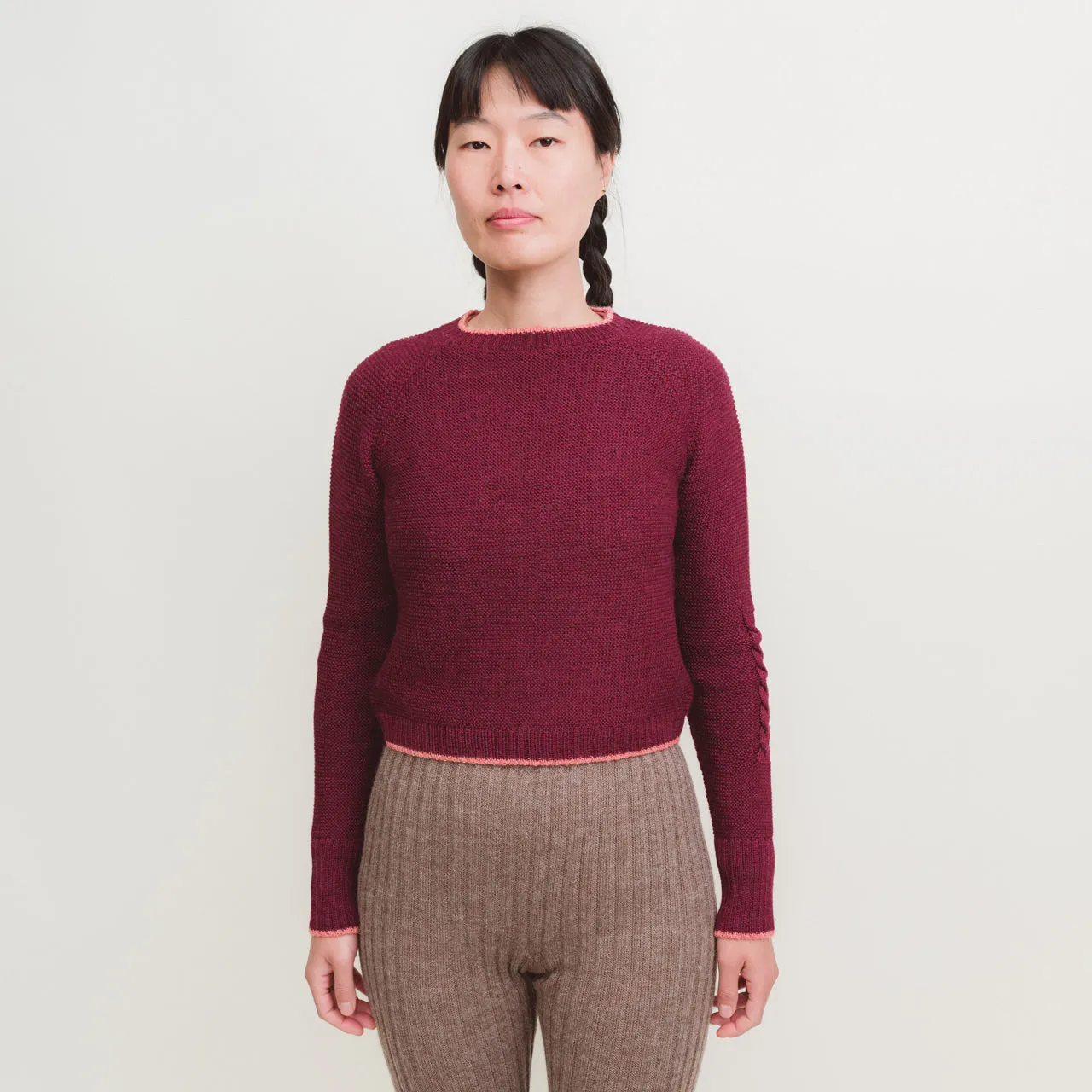 Women's Cable Crop Jumper - 100% Baby Alpaca - Light Peacock (S-L)