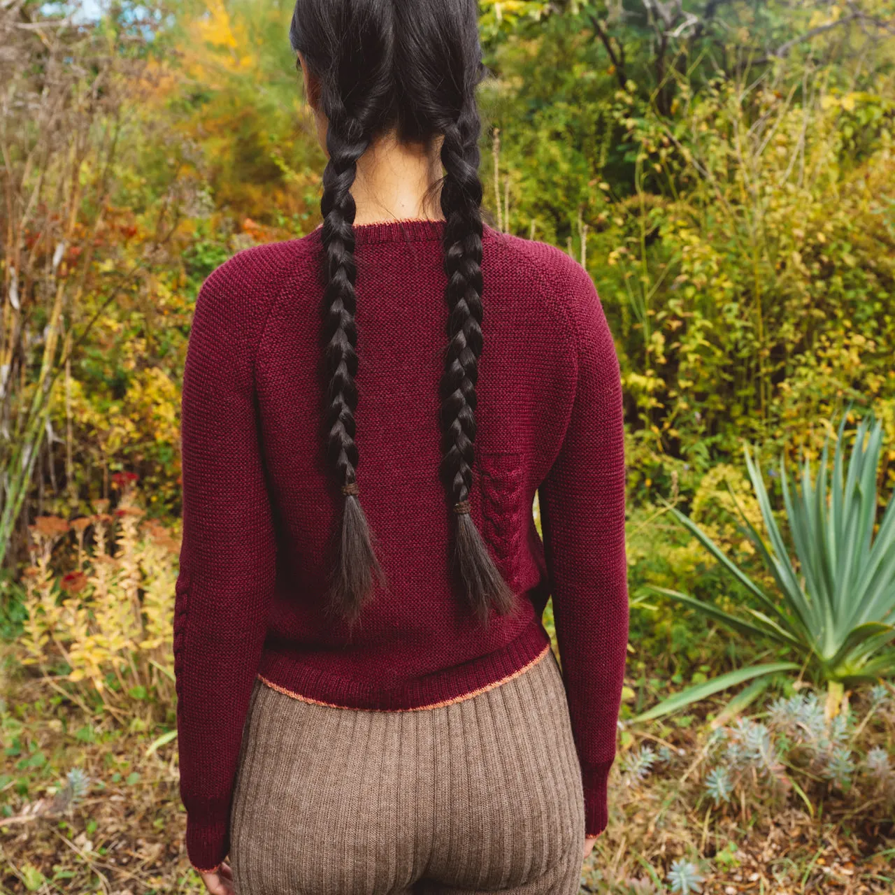 Women's Cable Crop Jumper - 100% Baby Alpaca - Light Peacock (S-L)