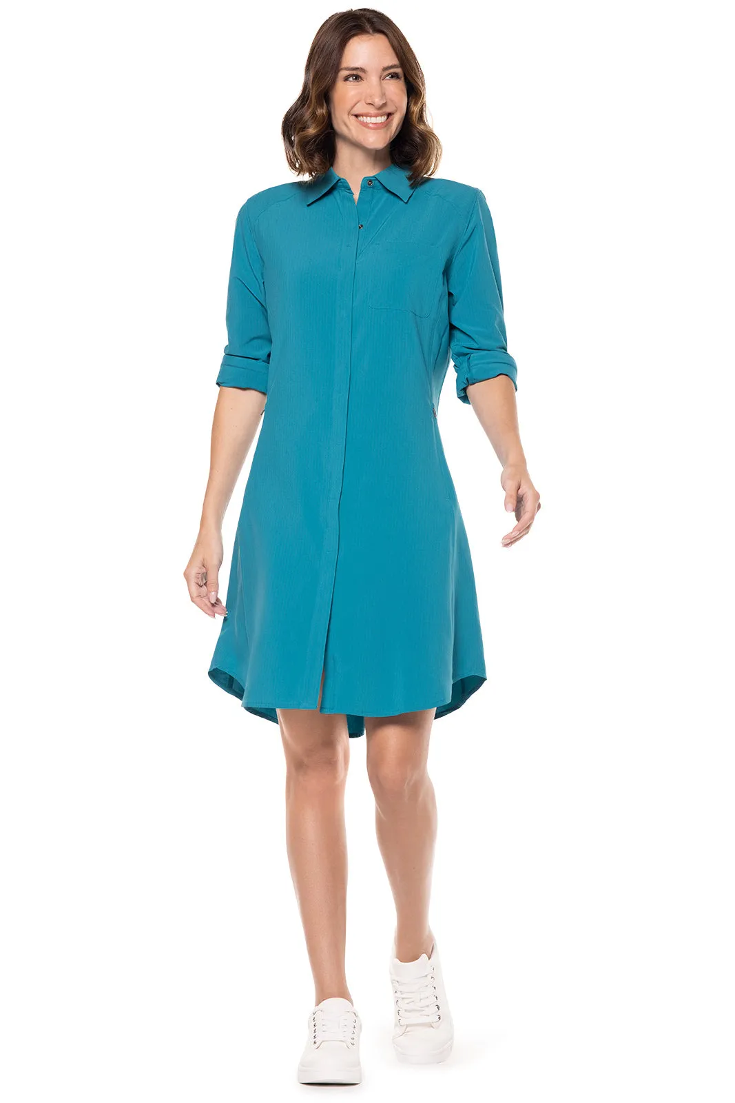 Women's Malta Travel Shirt Dress  |  Tahitian Teal Shadow Stripe
