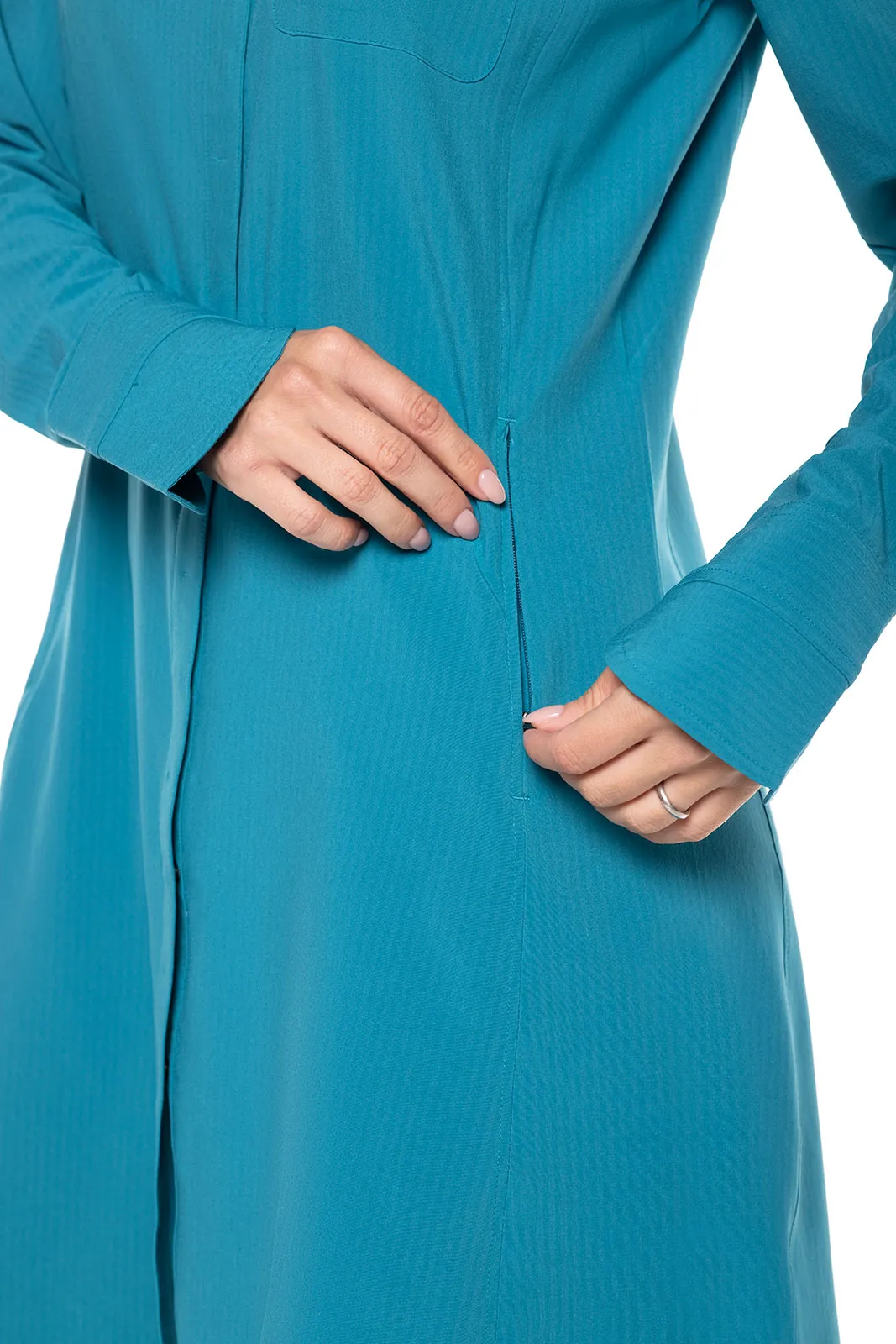 Women's Malta Travel Shirt Dress  |  Tahitian Teal Shadow Stripe