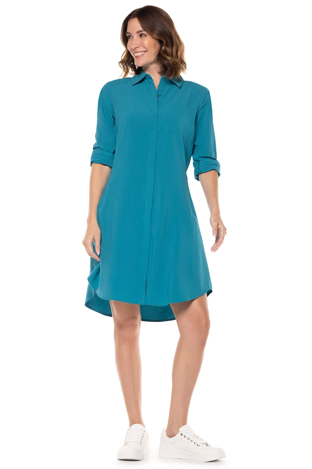 Women's Malta Travel Shirt Dress  |  Tahitian Teal Shadow Stripe